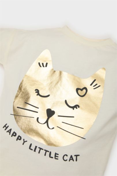 تيشيرت كم طويل مطبوعة قصة عادية بياقة مستديرة