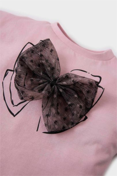 T-shirt à col rond avec papillon pour bébé fille