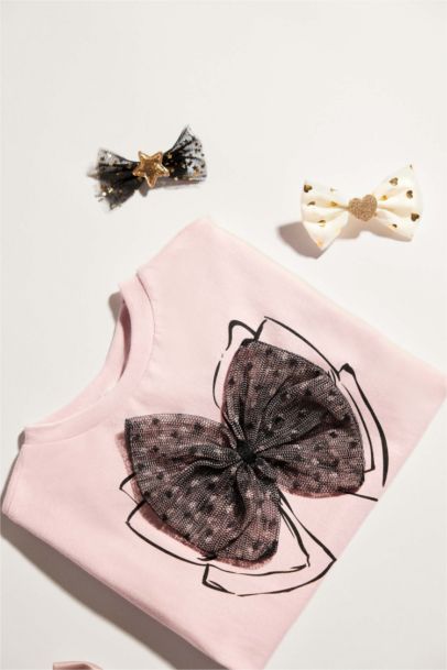 T-shirt à col rond avec papillon pour bébé fille