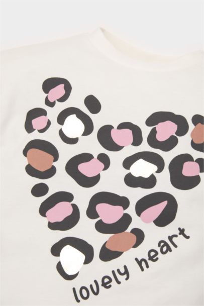 طقم تيشيرت بنات بطبعة جلد نمر بأكمام طويلة و سروال ضيق بخصر مطاطي