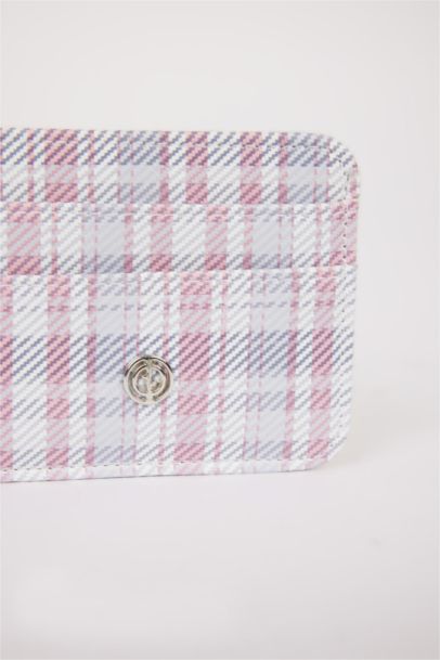 محفظة بطاقات كاروهات جلد صناعي