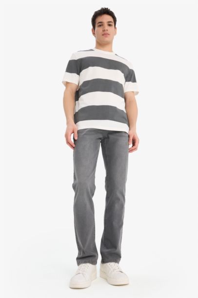 تيشيرت مخطط قطن قصة عادية بياخة مستديرة