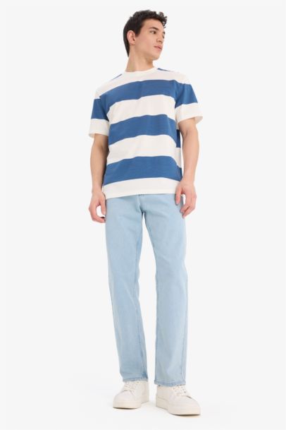 Cotton Regular Fit Crew Neck Striped T-Shirt