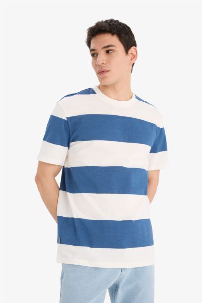Cotton Regular Fit Crew Neck Striped T-Shirt