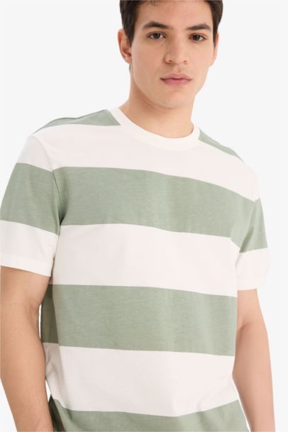 Cotton Regular Fit Crew Neck Striped T-Shirt