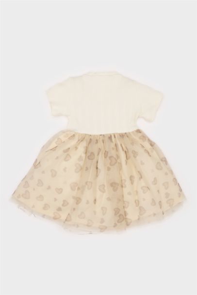 فستان بيبي بناتي مضلع قصة عادية نص كم بياقة مستديرة