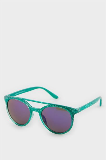 Boy Turquoise Plastic Frame Blue Glass UV Sunglasses