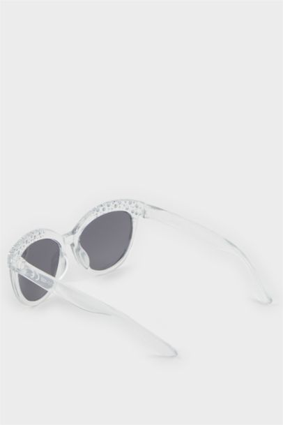 Lunettes de soleil cadre en plastique transparent à strass pour fille