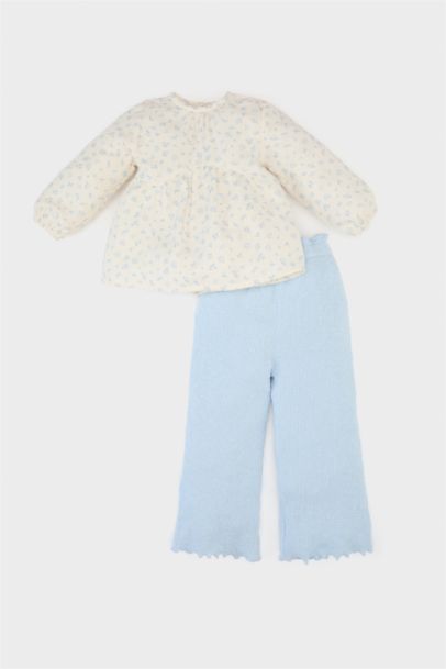 Baby Girl Floral Muslin Blouse Trousers 2 Piece Set