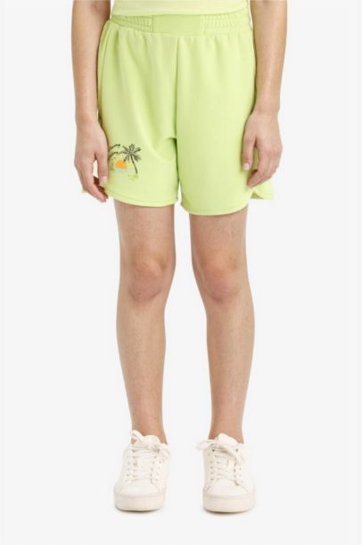 Beli Lastikli Baskılı Şort Kız Çocuk