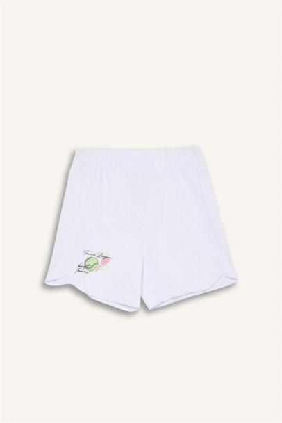 Beli Lastikli Baskılı Şort Kız Çocuk