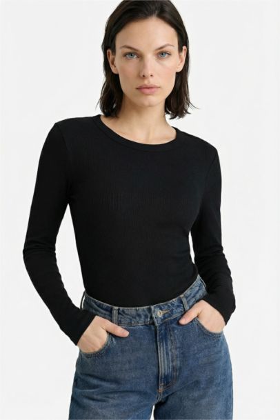 Slim Fit Basic Ribbed Long Sleeve T-Shirt