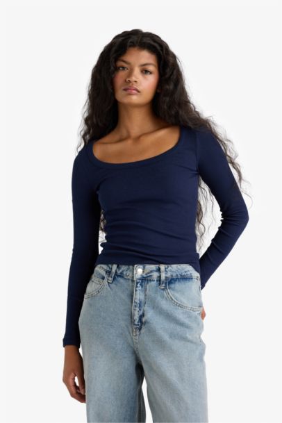 Slim Fit Round Neck Basic Ribbed T-Shirt