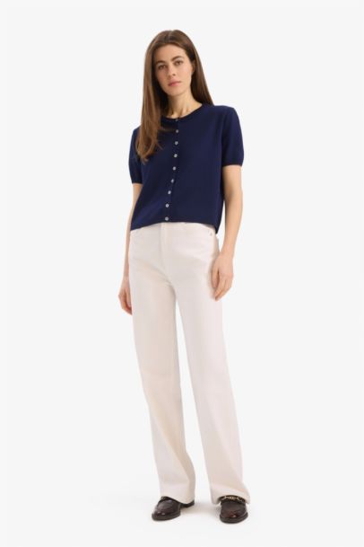 Regular Fit Crew Neck Basic Knitted Cardigan