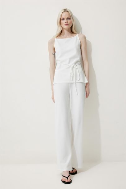 Pantalon large basique en piqué Coupe droite