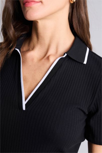 Slim Fit Ribbed Camisole Short Sleeve Polo T-Shirt