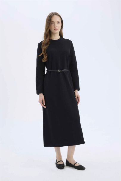 فستان طويل محجبات محاك قصة عادية ردن طويل وحزام