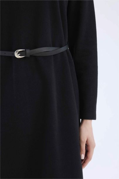 فستان طويل محجبات محاك قصة عادية ردن طويل وحزام