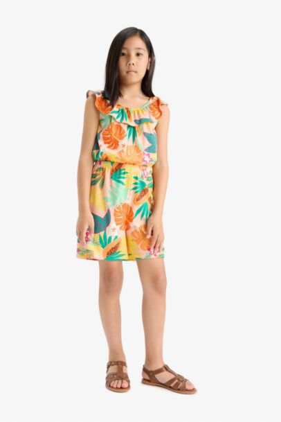 Girl Patterned Suspender Jumpsuit