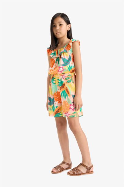 Girl Patterned Suspender Jumpsuit