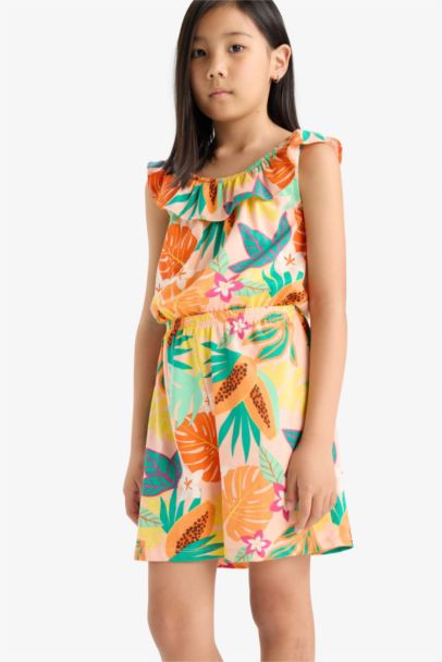 Girl Patterned Suspender Jumpsuit