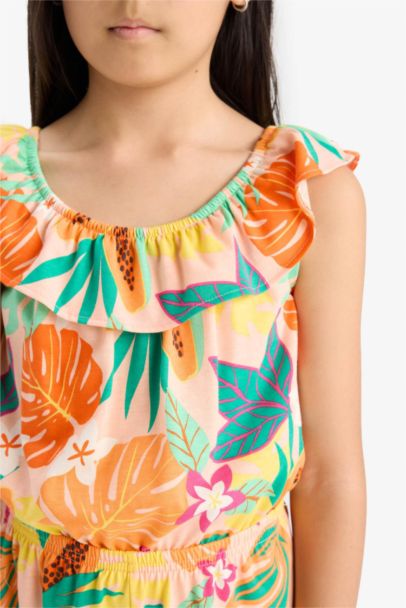 Girl Patterned Suspender Jumpsuit