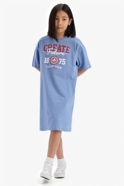 Girl Oversize Fit Printed Short Sleeve Dress