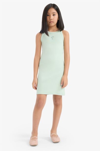 Fitted Crew Neck Corduroy Sleeveless Dress