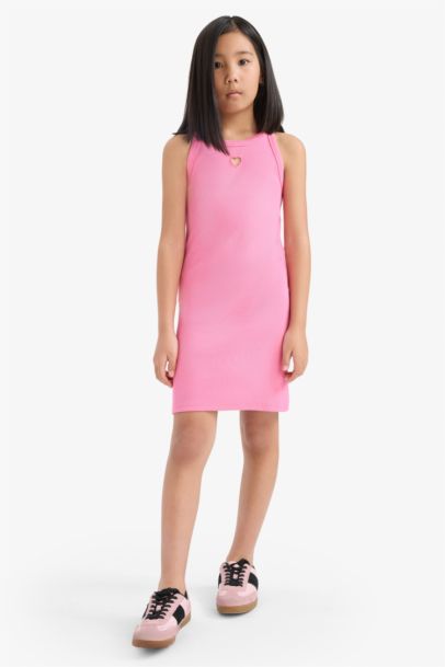 Fitted Crew Neck Corduroy Sleeveless Dress