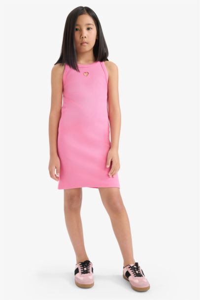 Fitted Crew Neck Corduroy Sleeveless Dress