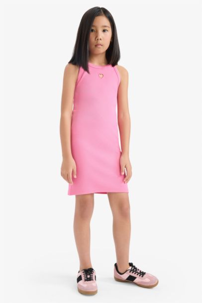 Fitted Crew Neck Corduroy Sleeveless Dress