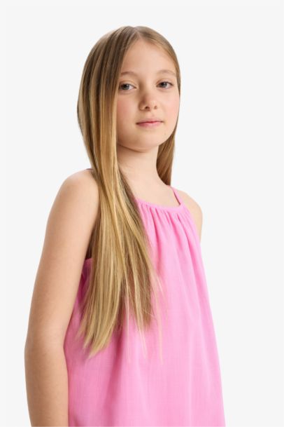 Girl A Cut Cotton Sleeveless Dress