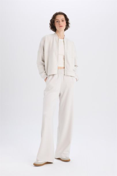 Wide Leg İnce Eşofman Altı Basic Düz Cepli Beli Lastikli Soft Touch Geniş Bol Paça