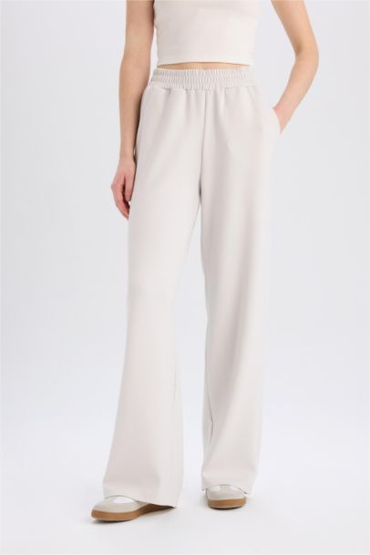Wide Leg İnce Eşofman Altı Basic Düz Cepli Beli Lastikli Soft Touch Geniş Bol Paça