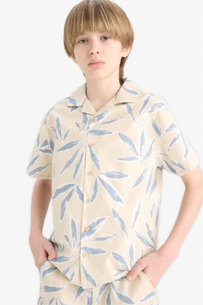 قميص نص كم بوبلين اوفر سايز بياقة بولو