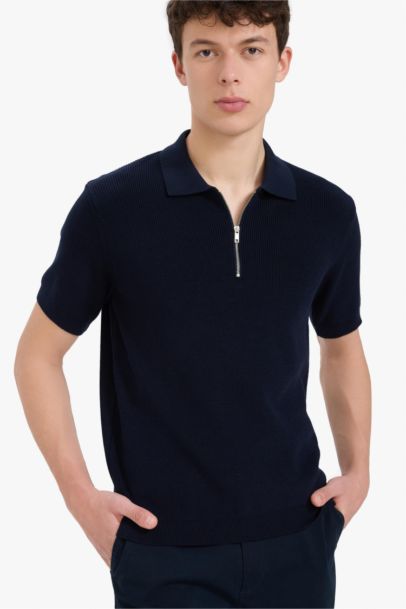 Standard Fit Half Zipper Short Sleeve Knit Polo T-Shirt
