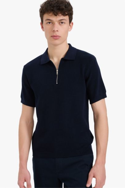 Standard Fit Half Zipper Short Sleeve Knit Polo T-Shirt