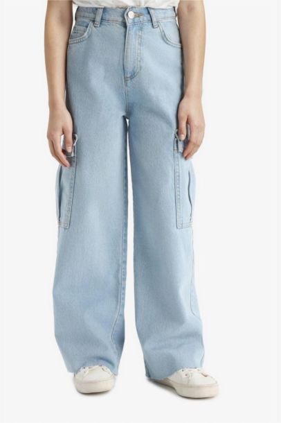 Wide Leg Kargo Geniş Paça Jean Pantolon Kız Çocuk