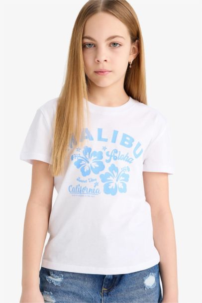 Girl Relax Fit Crew Neck Slogan Printed T-Shirt