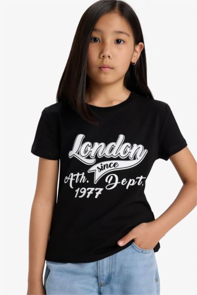 T-shirt imprimé à manches courtes et col rond pour fille