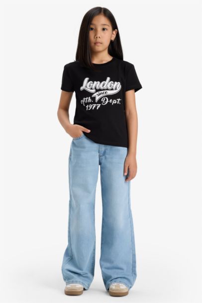 T-shirt imprimé à manches courtes et col rond pour fille