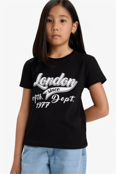 T-shirt imprimé à manches courtes et col rond pour fille
