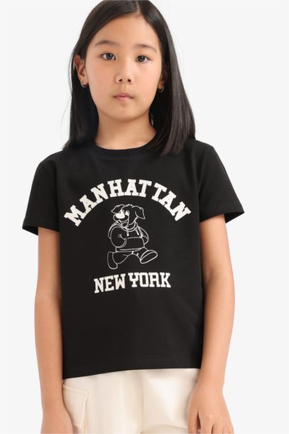 T-shirt imprimé à col rond et manches courtes pour fille