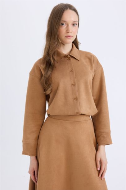 Regular Fit Suede Long Sleeve Tunic