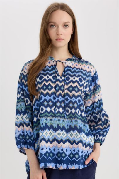 Рубашка с рисунком и длинными рукавами, V-образный вырез, Regular Fit