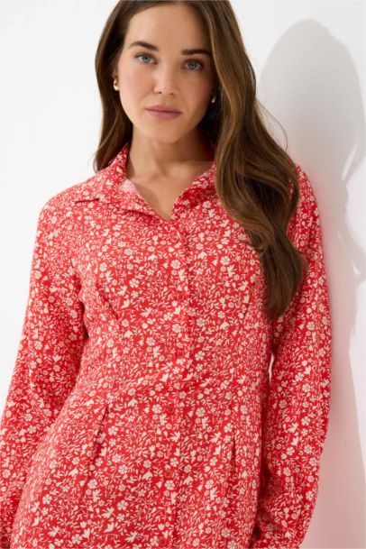 Платье-рубашка миди с длинными рукавами и принтом