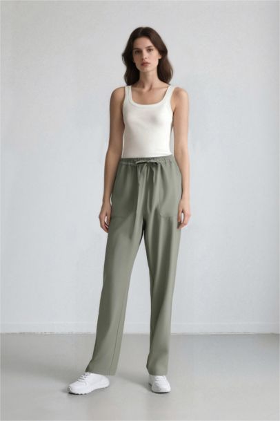 Straight Fit High Waist Straight Leg Modal Trousers