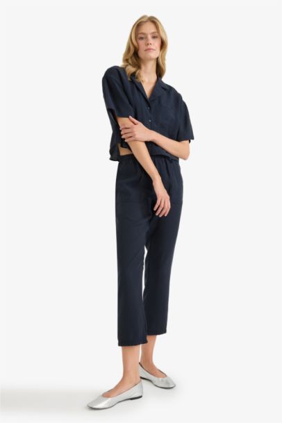 Straight Fit High Waist Straight Leg Modal Trousers