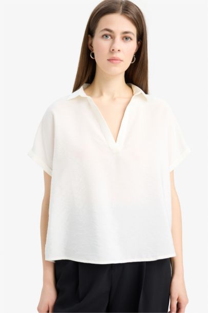Comfort Fit Shirt Collar Basic Blouse