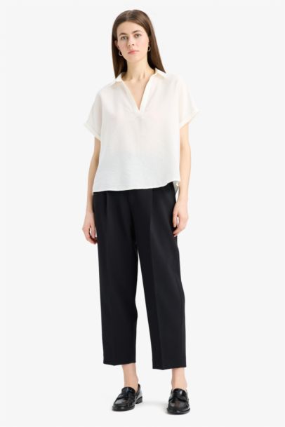 Comfort Fit Shirt Collar Basic Blouse